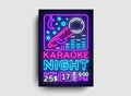 Karaoke design poster vector. Karaoke Party Design Template Flyer, Neon Style, Karaoke Night brochure, Neon Banner