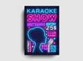 Karaoke design poster vector. Karaoke Party Design Template Flyer, Neon Style, Karaoke Show brochure, Neon Banner, Light