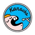 Karaoke hand drawn vector logo illusttation in cartoon doodle style