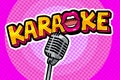 Karaoke lettering with lips in Pop-art stile with retro microphone.