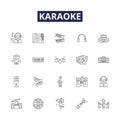 Karaoke line vector icons and signs. Music, Microphone, Lyric, Singers, Karaoke, Volume, Humming, Tune outline vector