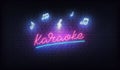 Karaoke neon. Neon sign with music notes and Karaoke lettering