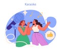 Karaoke Night concept. A duet of friends sharing a song, their joy in melody