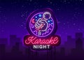 Karaoke night vector. Neon sign, luminous logo, symbol, light banner. Advertising bright night karaoke bar, party, disco