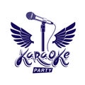 Karaoke party advertising poster, live music vector concert leaflet composed using stage microphone and wings. Feel yourself like