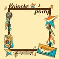 Karaoke party card. Music event background. Illustration in retro style