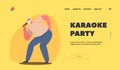 Karaoke Party Landing Page Template. Happy Grey Haired Senior Hipster Man Having Fun Singing at Bar or Night Club