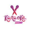 Karaoke party lettering, rap battle vector emblem created using