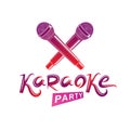 Karaoke party lettering, rap battle vector emblem created .