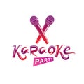 Karaoke party lettering, rap battle vector emblem created using