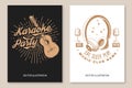 Karaoke party poster, banner. Retro classical acoustic guitar, headphone with sunburst vintage typography design for t Royalty Free Stock Photo