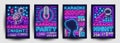 Karaoke party poster collection neon vector. Karaoke night design template, bright neon brochure, modern trend design