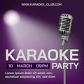 Karaoke party poster. Sing in microphone. Retro mic and spotlight. Singer performance. Music song. Live pop or rock
