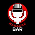 Karaoke party promotional emblem with old-fashioned microphone isolated vector illustration