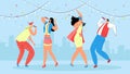 Karaoke people vector Illustration. Festive party for young people. Group teenagers enjoy dancing on stage, singing to Royalty Free Stock Photo