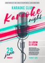 Karaoke poster template with retro microphone. Design for cover, flyer, invitation, placard