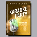 Karaoke Poster Vector. Broadcast Object. Karaoke Music Night Style. Colorful Instrument. Realistic Illustration