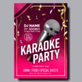 Karaoke Poster Vector. Club Background. Mic Design. Karaoke Disco Banner. Voice Equipment. Sing Song. Dance Event Royalty Free Stock Photo