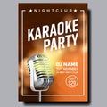 Karaoke Poster Vector. Vintage Karaoke Studio. Musical Record. Broadcast Object. Communication Style. Abstract Template