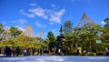 Karasaki pine trees with winter protection in Kenrokuen Garden in Japan