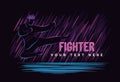 Karate air kick. Martial arts. neon color glow in the dark. Vector illustration