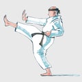 Karate athlete kicking