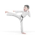 Karate boy cartoon is doing a side kick Royalty Free Stock Photo