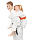 Karate boy and girl Royalty Free Stock Photo