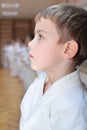 Karate boy in sport hall Royalty Free Stock Photo