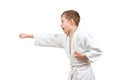 Karate boy in white kimono fighting Royalty Free Stock Photo