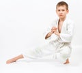 Karate boy in white kimono fighting Royalty Free Stock Photo