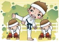 karate boys breaking bricks. Vector illustration decorative design