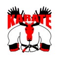 Karate Deer mascot. Elk in judo kimono. Angry sport animal