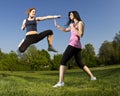 Karate fight between young girls Royalty Free Stock Photo