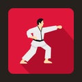 Karate fighter icon, flat style Royalty Free Stock Photo