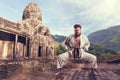 Karate fighter in karate stance Royalty Free Stock Photo