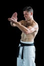 Karate fighter performing karate stance Royalty Free Stock Photo