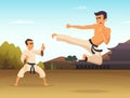 Karate fighters Cartoon background vector illustration, sport art martial