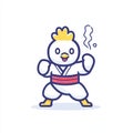 A karate gi-clad chicken, surrounded by flames, has devoted itself to the study of martial arts Royalty Free Stock Photo