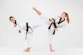 The karate girl and boy with black belts Royalty Free Stock Photo