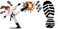 Karate girl kick ass explosion cartoon graphics illustration.