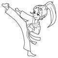 Karate Kick Girl Line Art