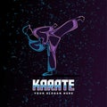 Karate kick neon line art style perfect for poster, banner, landing page, tshirt, and other merchandise