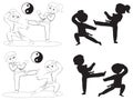 Karate kids coloring silhouettes vector