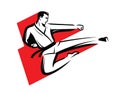 Karate logo. Martial and fighting kick symbol