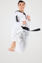 The karate man with black belt Royalty Free Stock Photo