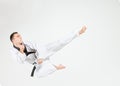 The karate man with black belt Royalty Free Stock Photo