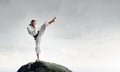 Karate man in white kimino Royalty Free Stock Photo