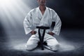 Karate martial arts fighter on dark background Royalty Free Stock Photo