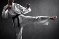 Karate martial arts fighter on dark background Royalty Free Stock Photo